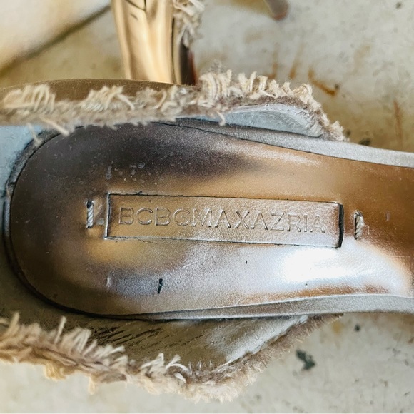 BCBG MaxAzria Silver Satin Platform Heels - Picture 7 of 12